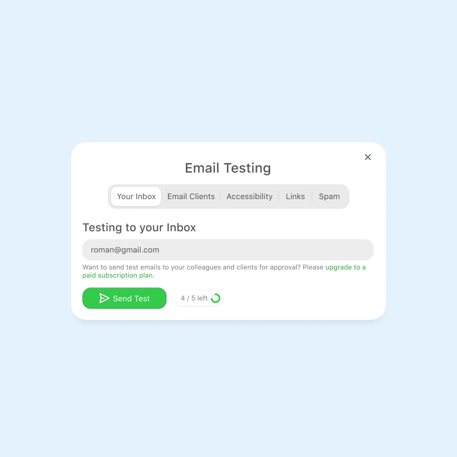 Test con invio alla tua casella di posta elettronica.