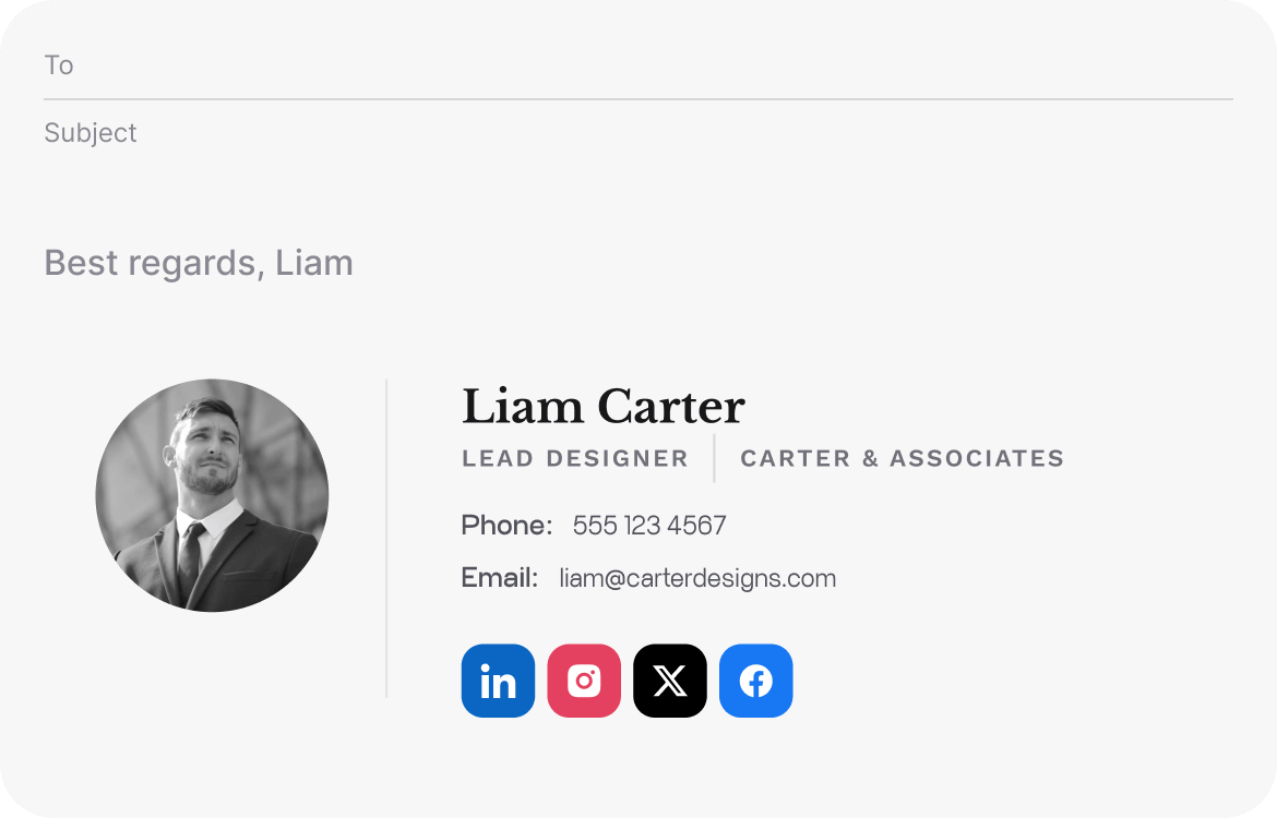 Email signature preview for the step “Personalize design”