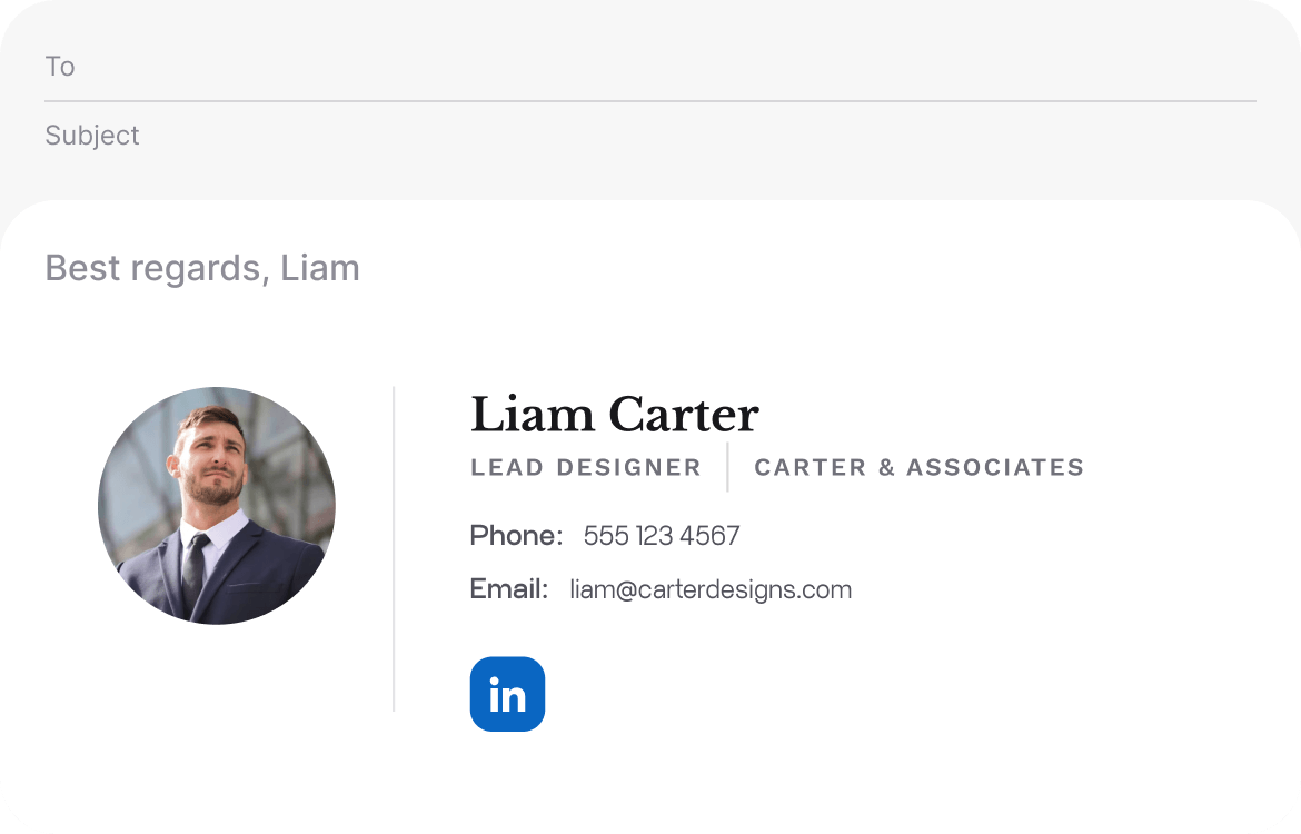 Email signature preview for the step “Share and update in seconds”